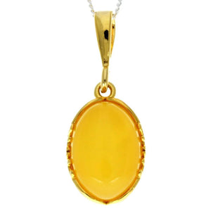 925 Sterling Silver 22 Carat Gold Plated with Genuine Baltic Amber Classic Pendant - MG202