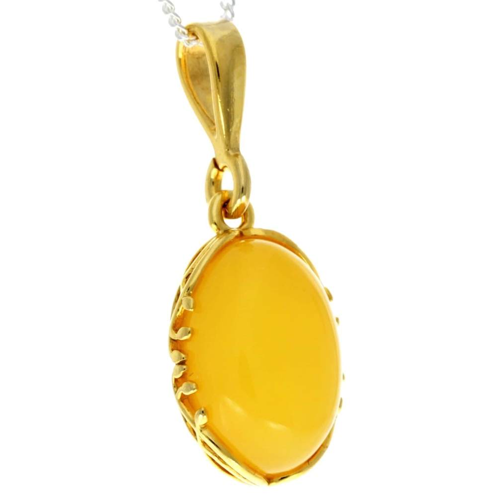 925 Sterling Silver 22 Carat Gold Plated with Genuine Baltic Amber Classic Pendant - MG202