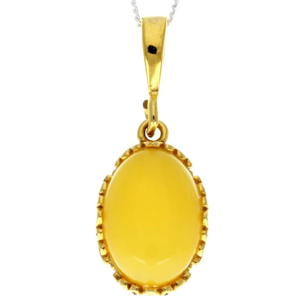 925 Sterling Silver 22 Carat Gold Plated with Genuine Baltic Amber Classic Pendant - MG203