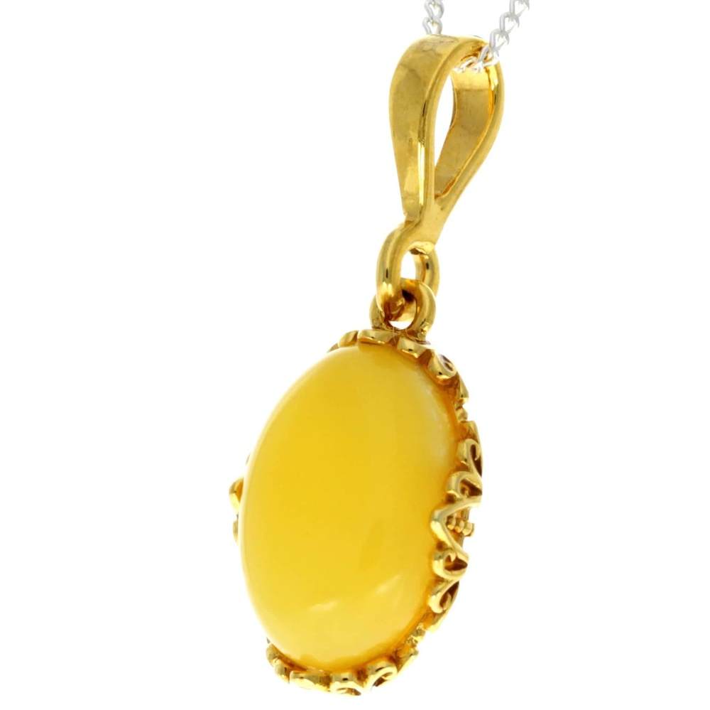 925 Sterling Silver 22 Carat Gold Plated with Genuine Baltic Amber Classic Pendant - MG203