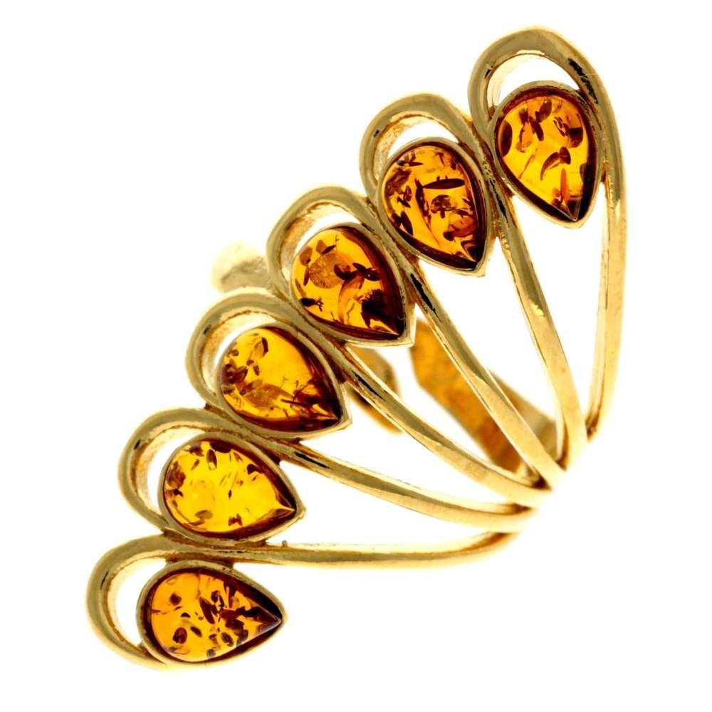 Genuine Baltic Amber and 925 Sterling Silver Gold Plated with 1 micron of 22 Carat Gold Adjustable Ring - MG400