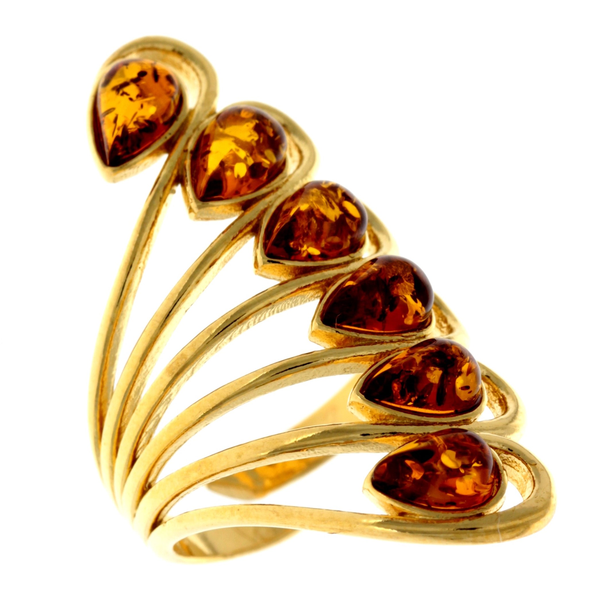 Genuine Baltic Amber and 925 Sterling Silver Gold Plated with 1 micron of 22 Carat Gold Adjustable Ring - MG400