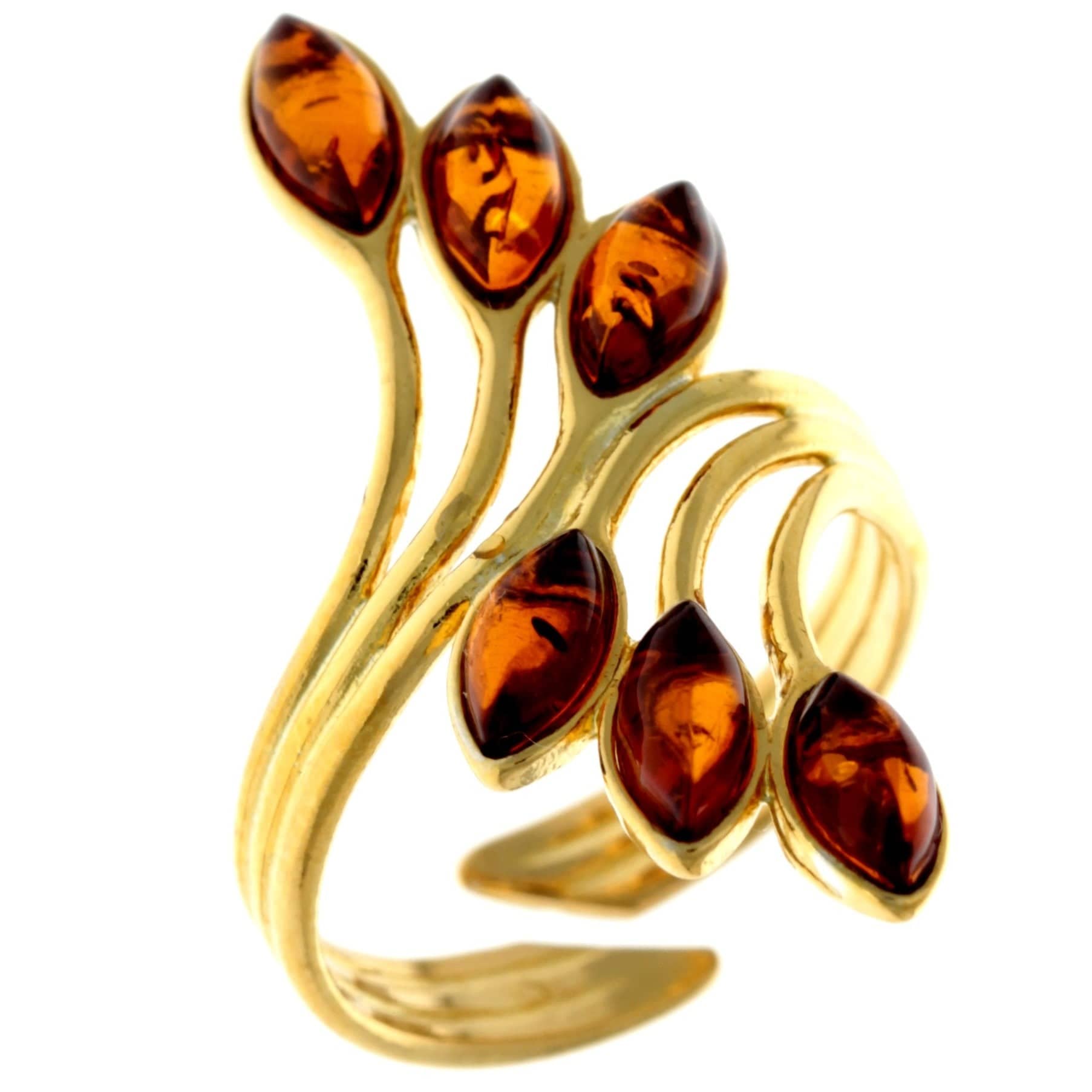 Genuine Baltic Amber and 925 Sterling Silver Gold Plated with 1 micron of 22 Carat Gold Adjustable Ring - MG401