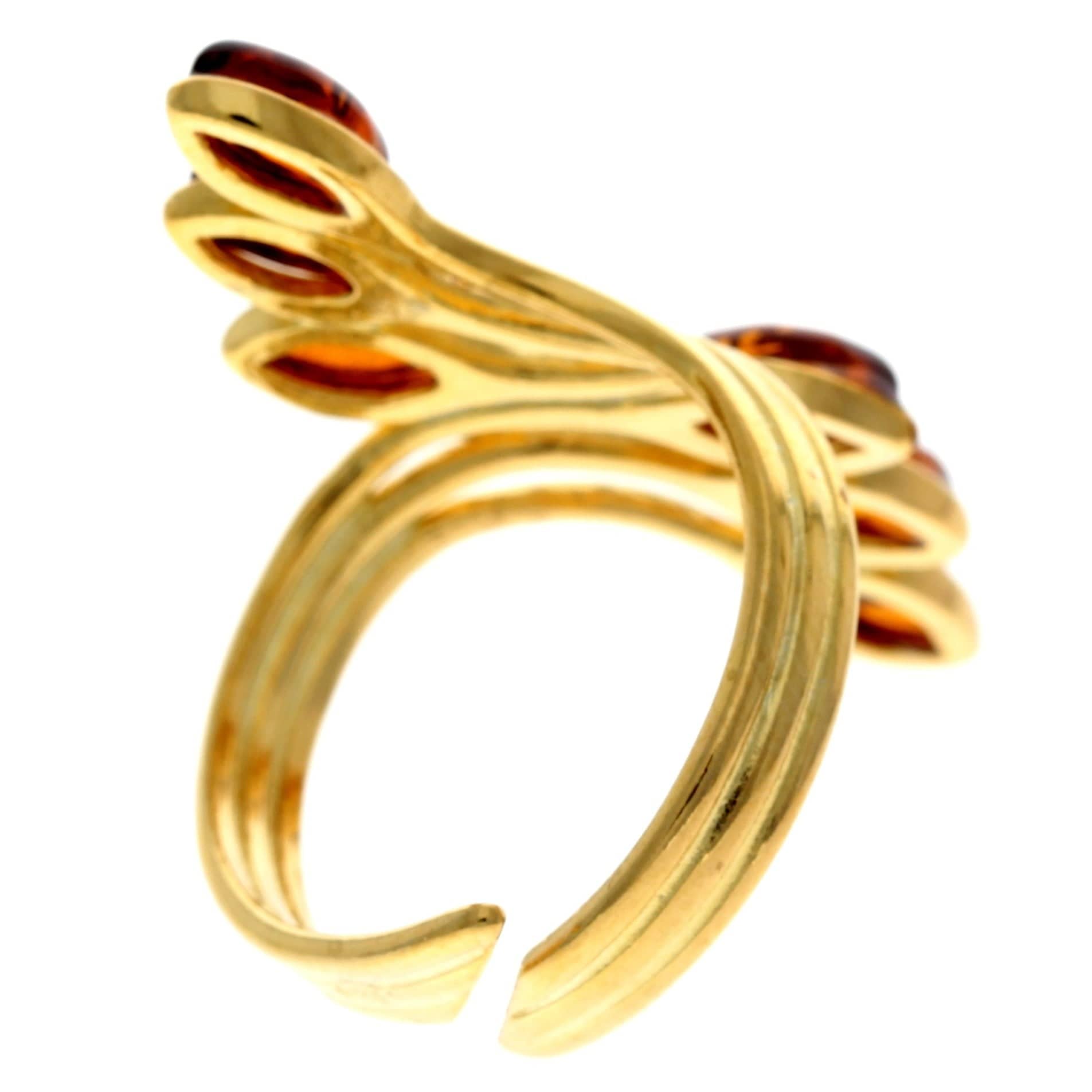 Genuine Baltic Amber and 925 Sterling Silver Gold Plated with 1 micron of 22 Carat Gold Adjustable Ring - MG401