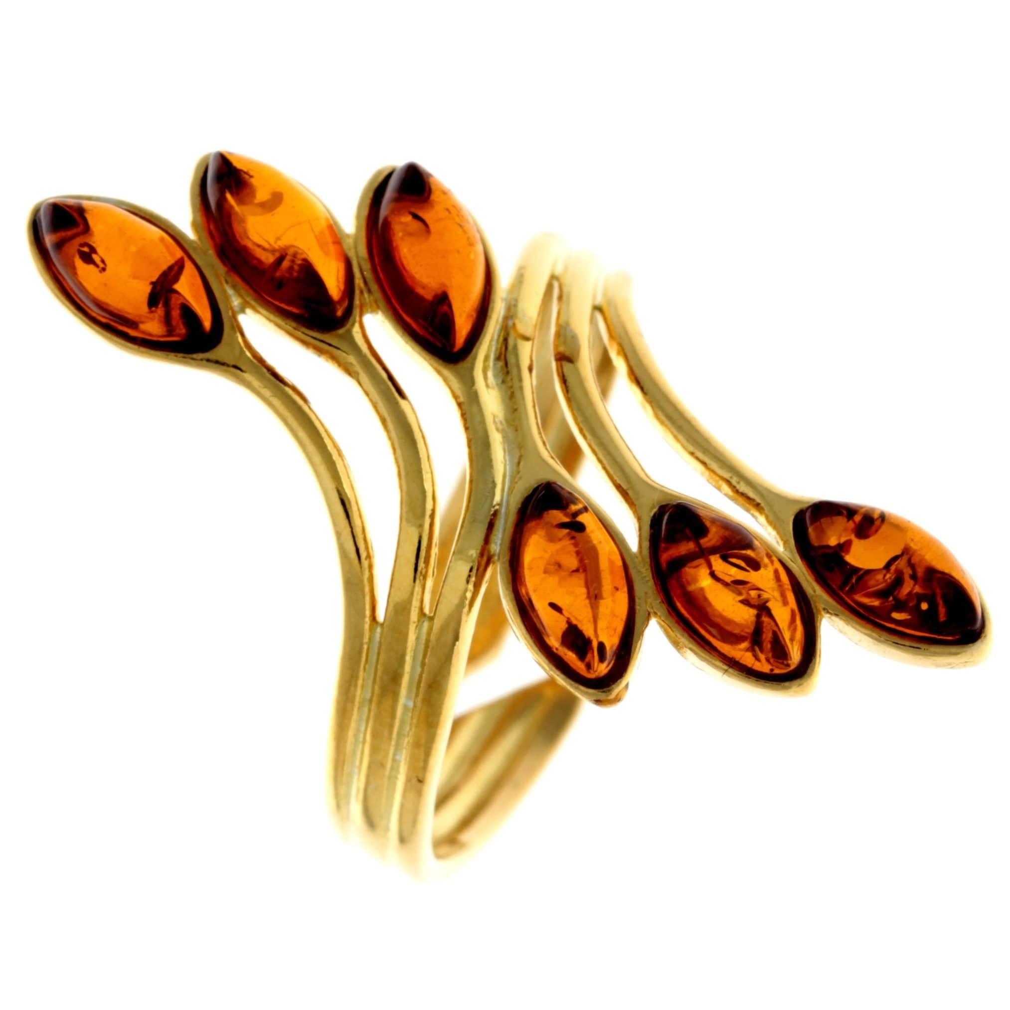 Genuine Baltic Amber and 925 Sterling Silver Gold Plated with 1 micron of 22 Carat Gold Adjustable Ring - MG401