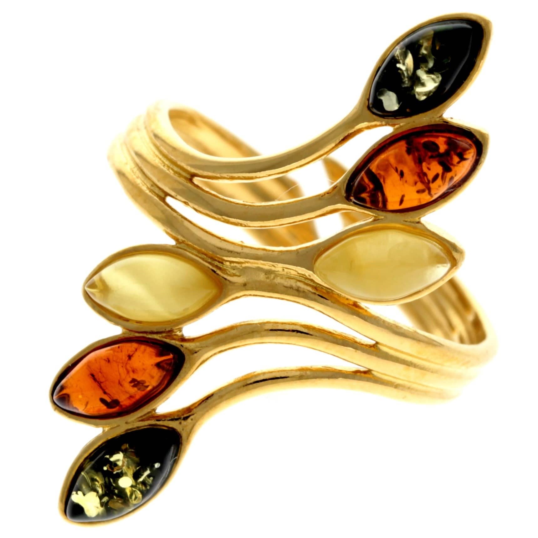 Genuine Baltic Amber and 925 Sterling Silver Gold Plated with 1 micron of 22 Carat Gold Adjustable Ring - MG401