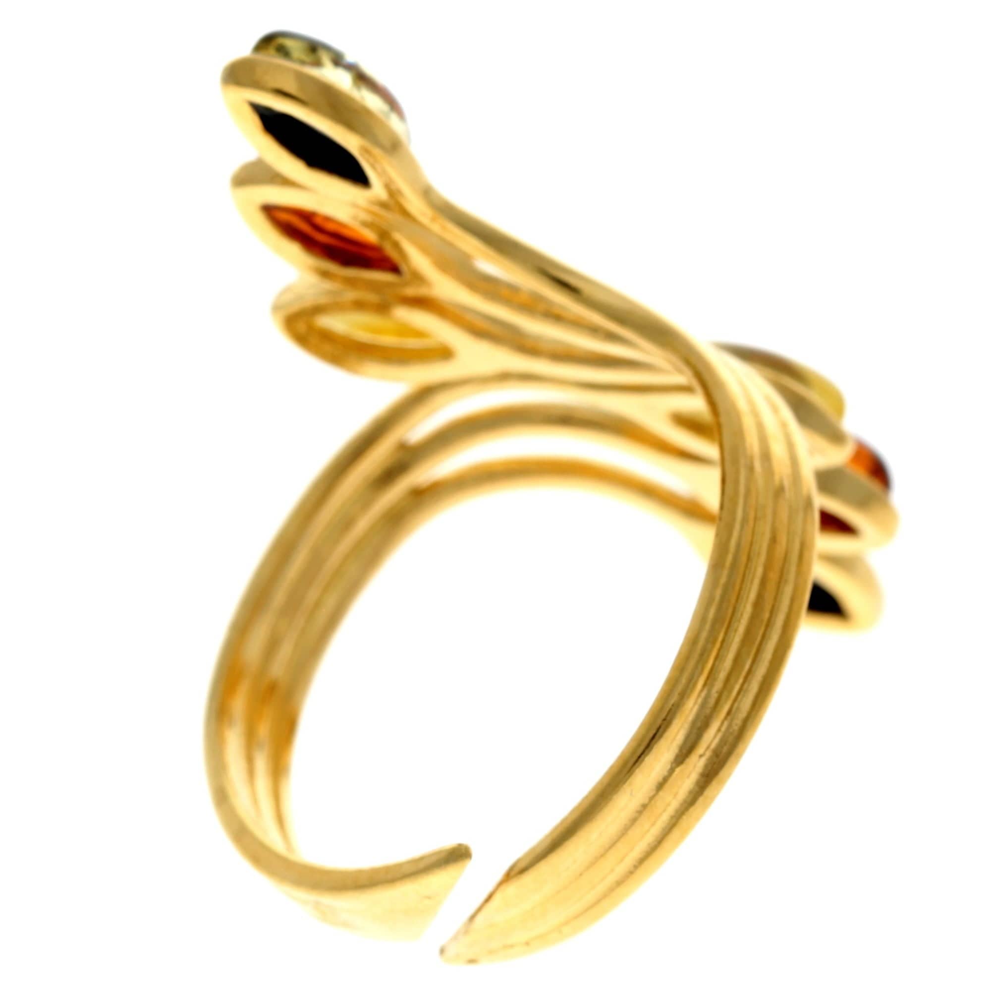 Genuine Baltic Amber and 925 Sterling Silver Gold Plated with 1 micron of 22 Carat Gold Adjustable Ring - MG401