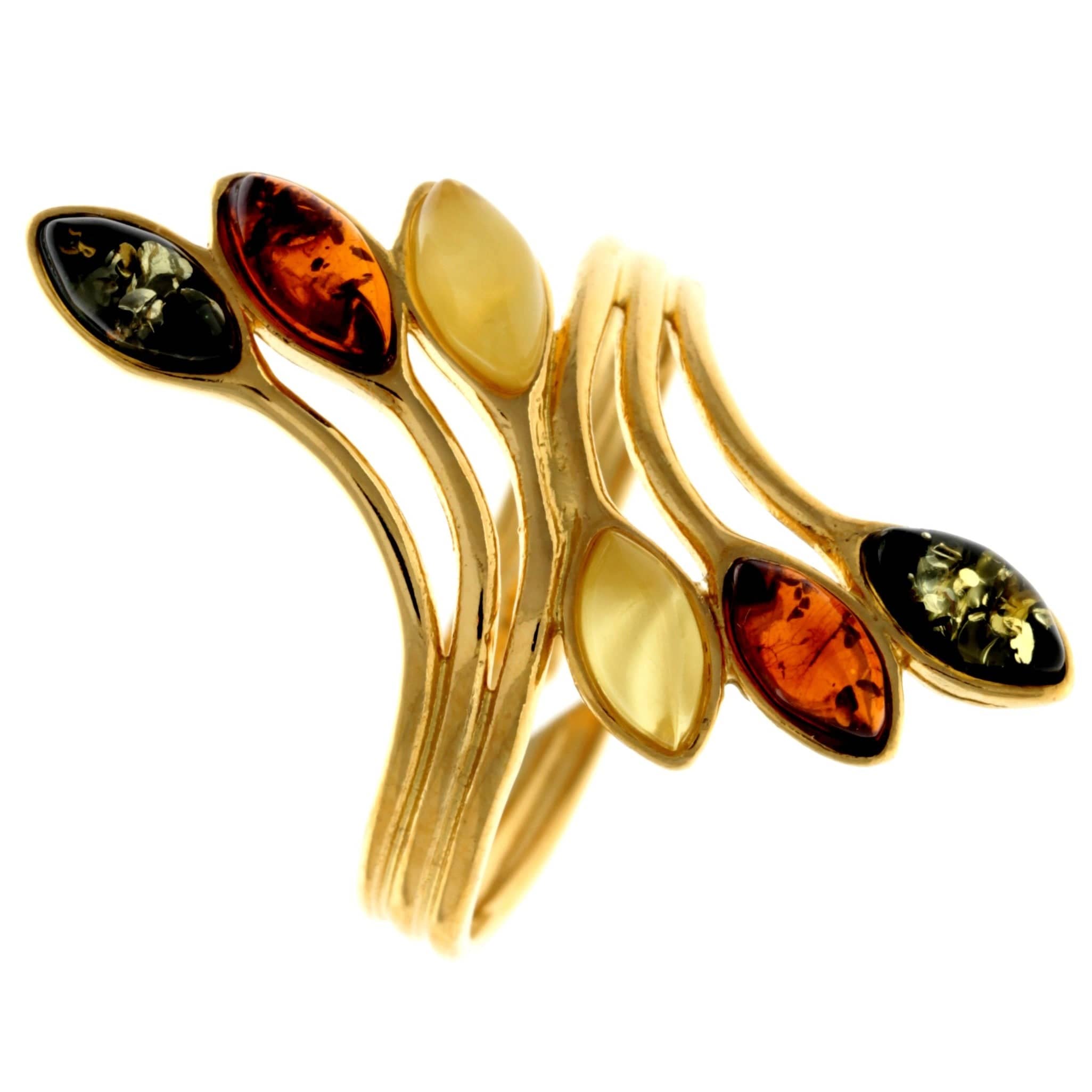 Genuine Baltic Amber and 925 Sterling Silver Gold Plated with 1 micron of 22 Carat Gold Adjustable Ring - MG401