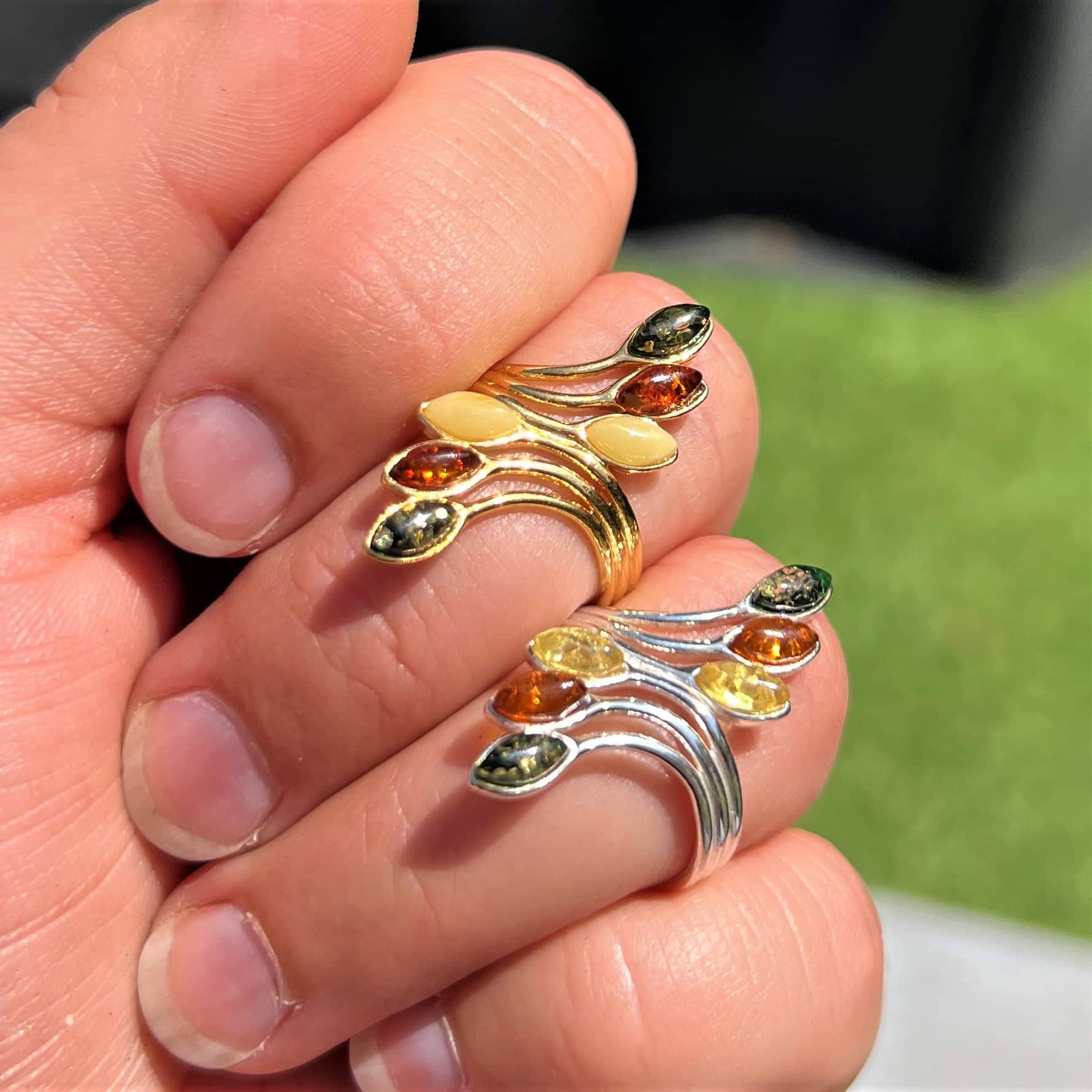 Genuine Baltic Amber and 925 Sterling Silver Gold Plated with 1 micron of 22 Carat Gold Adjustable Ring - MG401