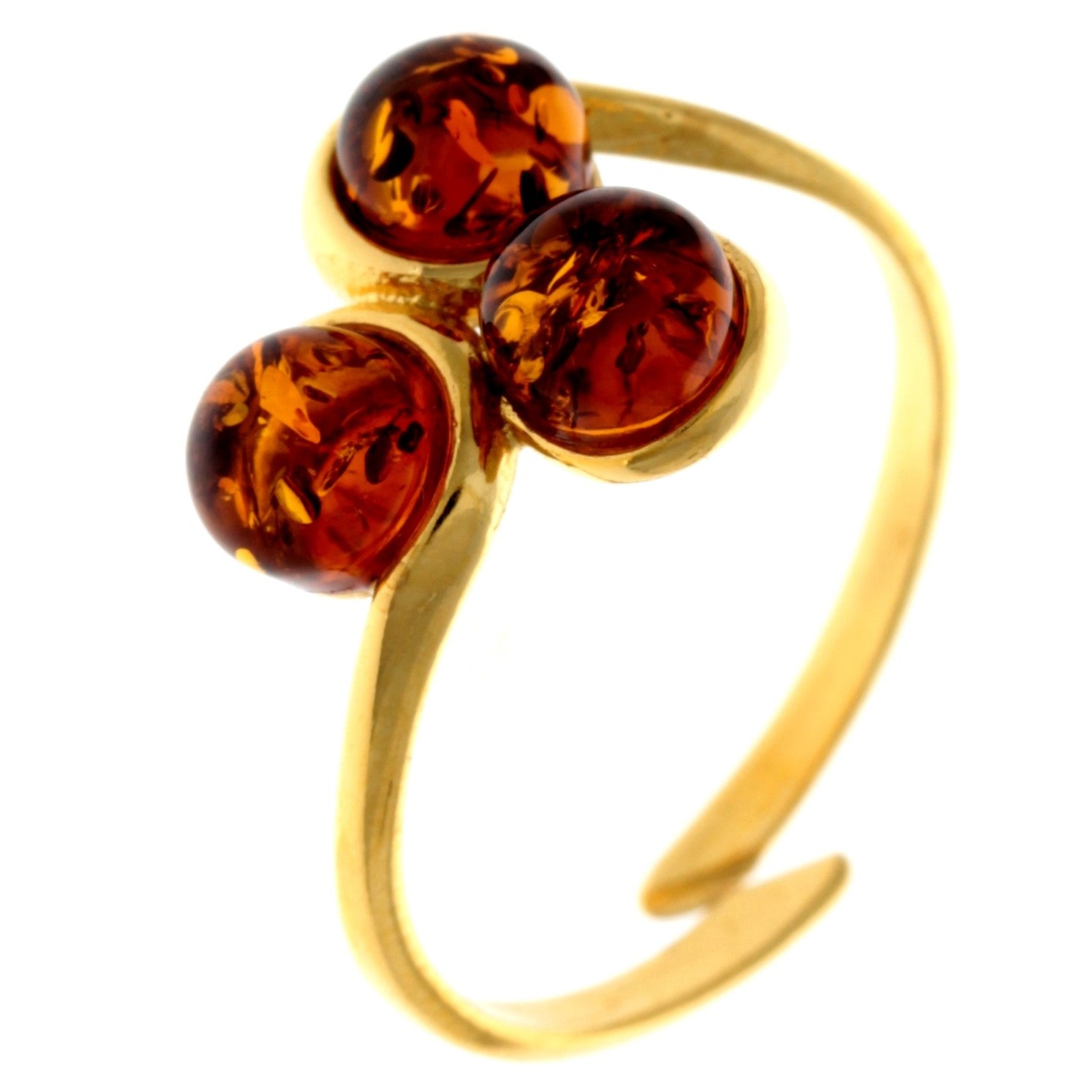 Genuine Baltic Amber and 925 Sterling Silver Gold Plated with 1 micron of 22 Carat Gold Adjustable Ring - MG402