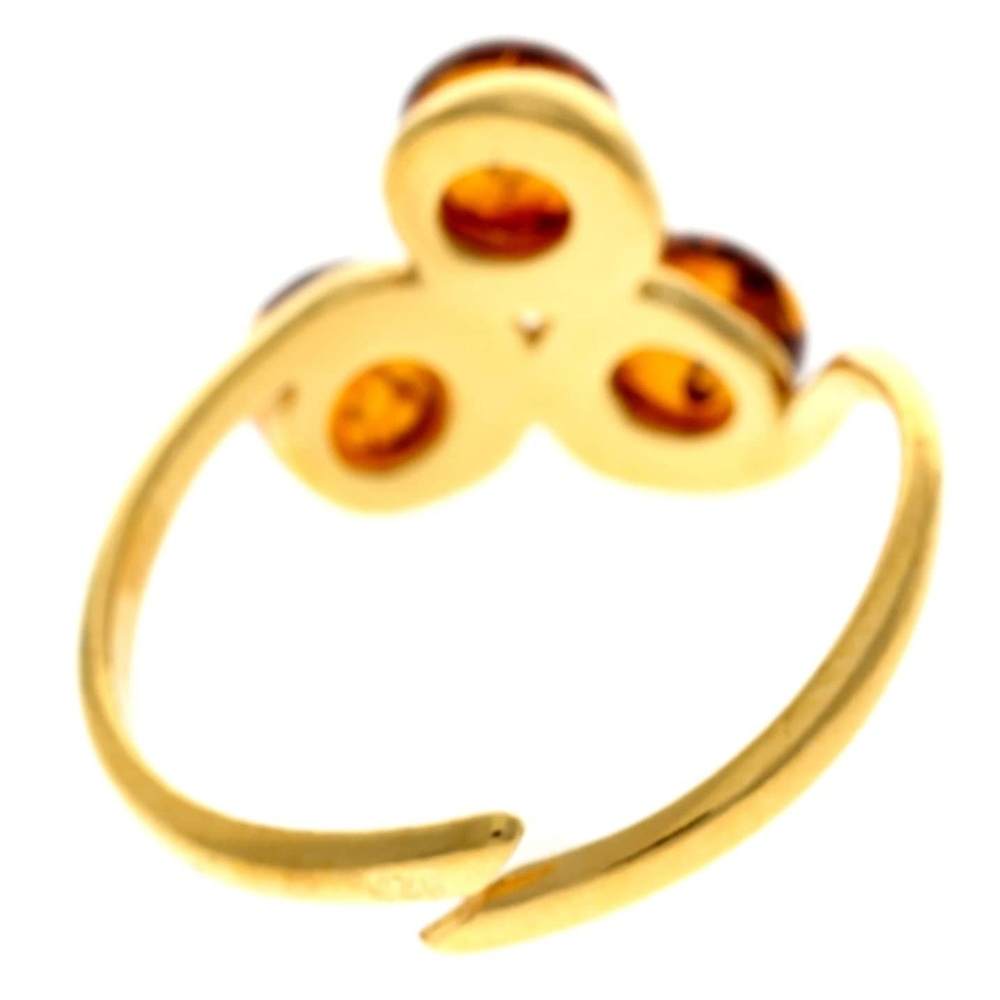 Genuine Baltic Amber and 925 Sterling Silver Gold Plated with 1 micron of 22 Carat Gold Adjustable Ring - MG402