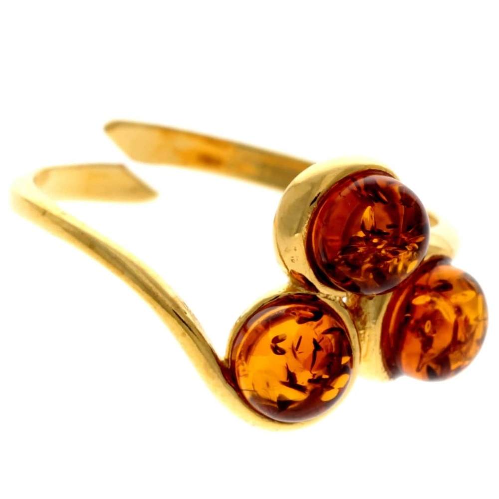 Genuine Baltic Amber and 925 Sterling Silver Gold Plated with 1 micron of 22 Carat Gold Adjustable Ring - MG402