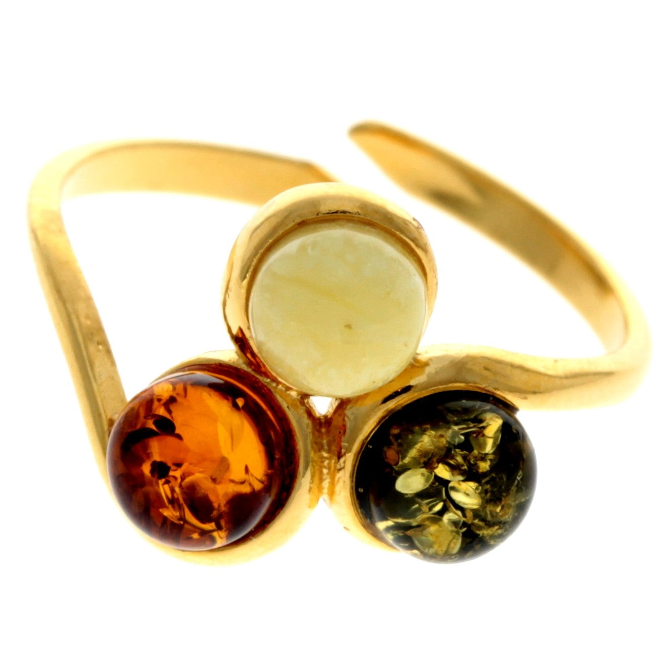 Genuine Baltic Amber and 925 Sterling Silver Gold Plated with 1 micron of 22 Carat Gold Adjustable Ring - MG402