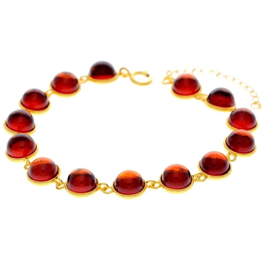 Classic 925 Sterling Silver Gold Plated with 22 Carat Gold 19 cm + 4.5 cm Link Bracelet set with Genuine Baltic Amber Gemstones - MG500