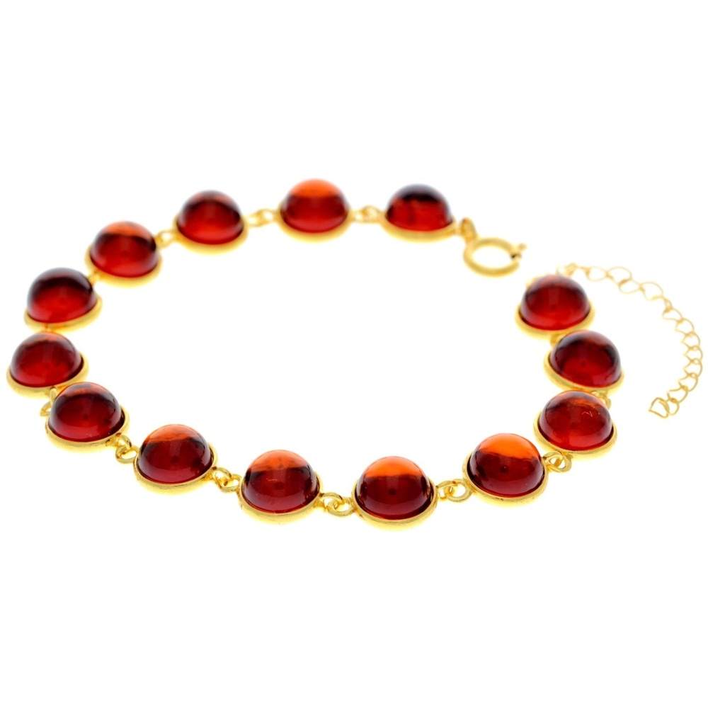 Classic 925 Sterling Silver Gold Plated with 22 Carat Gold 19 cm + 4.5 cm Link Bracelet set with Genuine Baltic Amber Gemstones - MG500