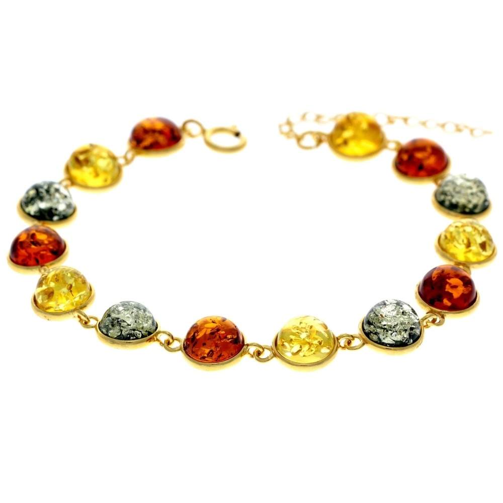 Classic 925 Sterling Silver Gold Plated with 22 Carat Gold 19 cm + 4.5 cm Link Bracelet set with Genuine Baltic Amber Gemstones - MG500