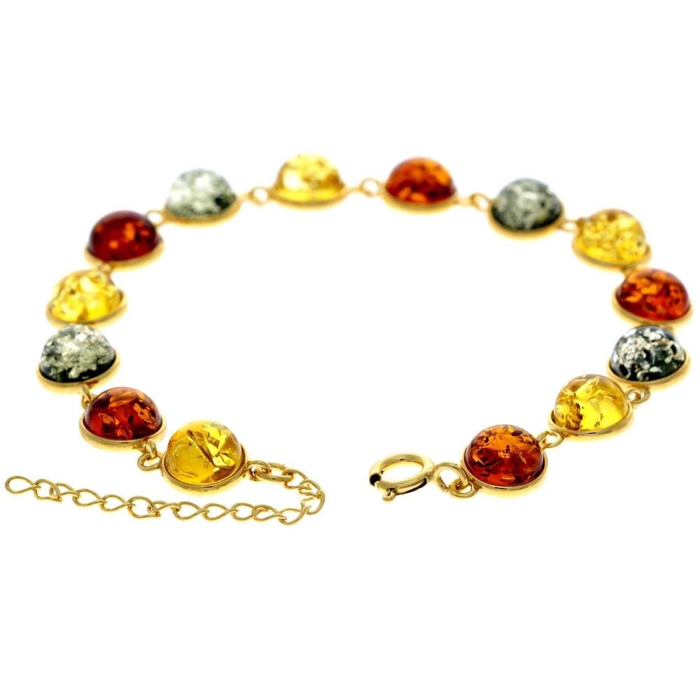 Classic 925 Sterling Silver Gold Plated with 22 Carat Gold 19 cm + 4.5 cm Link Bracelet set with Genuine Baltic Amber Gemstones - MG500