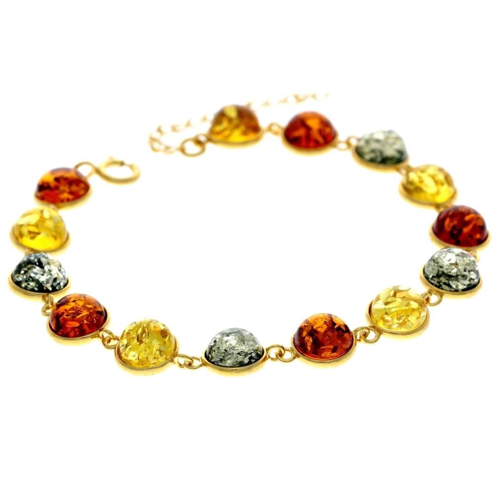 Classic 925 Sterling Silver Gold Plated with 22 Carat Gold 19 cm + 4.5 cm Link Bracelet set with Genuine Baltic Amber Gemstones - MG500