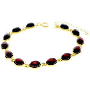 Classic 925 Sterling Silver Gold Plated with 22 Carat Gold 19 cm + 4.5 cm Link Bracelet set with Genuine Baltic Amber Gemstones - MG501