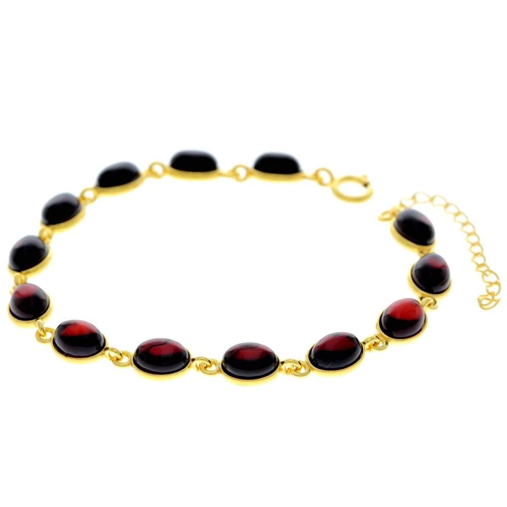 Classic 925 Sterling Silver Gold Plated with 22 Carat Gold 19 cm + 4.5 cm Link Bracelet set with Genuine Baltic Amber Gemstones - MG501