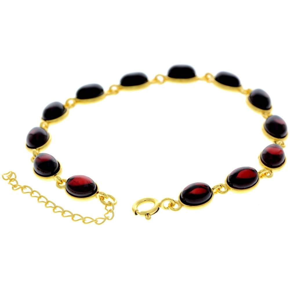 Classic 925 Sterling Silver Gold Plated with 22 Carat Gold 19 cm + 4.5 cm Link Bracelet set with Genuine Baltic Amber Gemstones - MG501