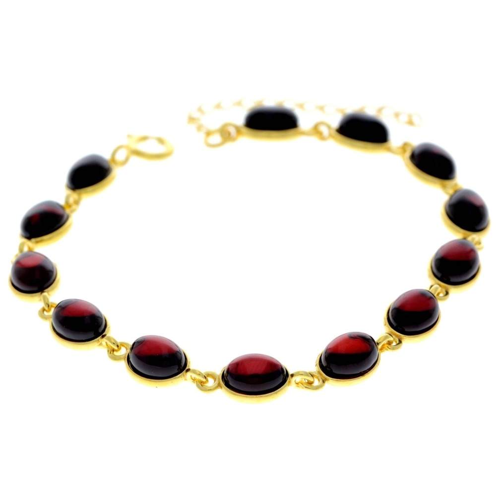 Classic 925 Sterling Silver Gold Plated with 22 Carat Gold 19 cm + 4.5 cm Link Bracelet set with Genuine Baltic Amber Gemstones - MG501