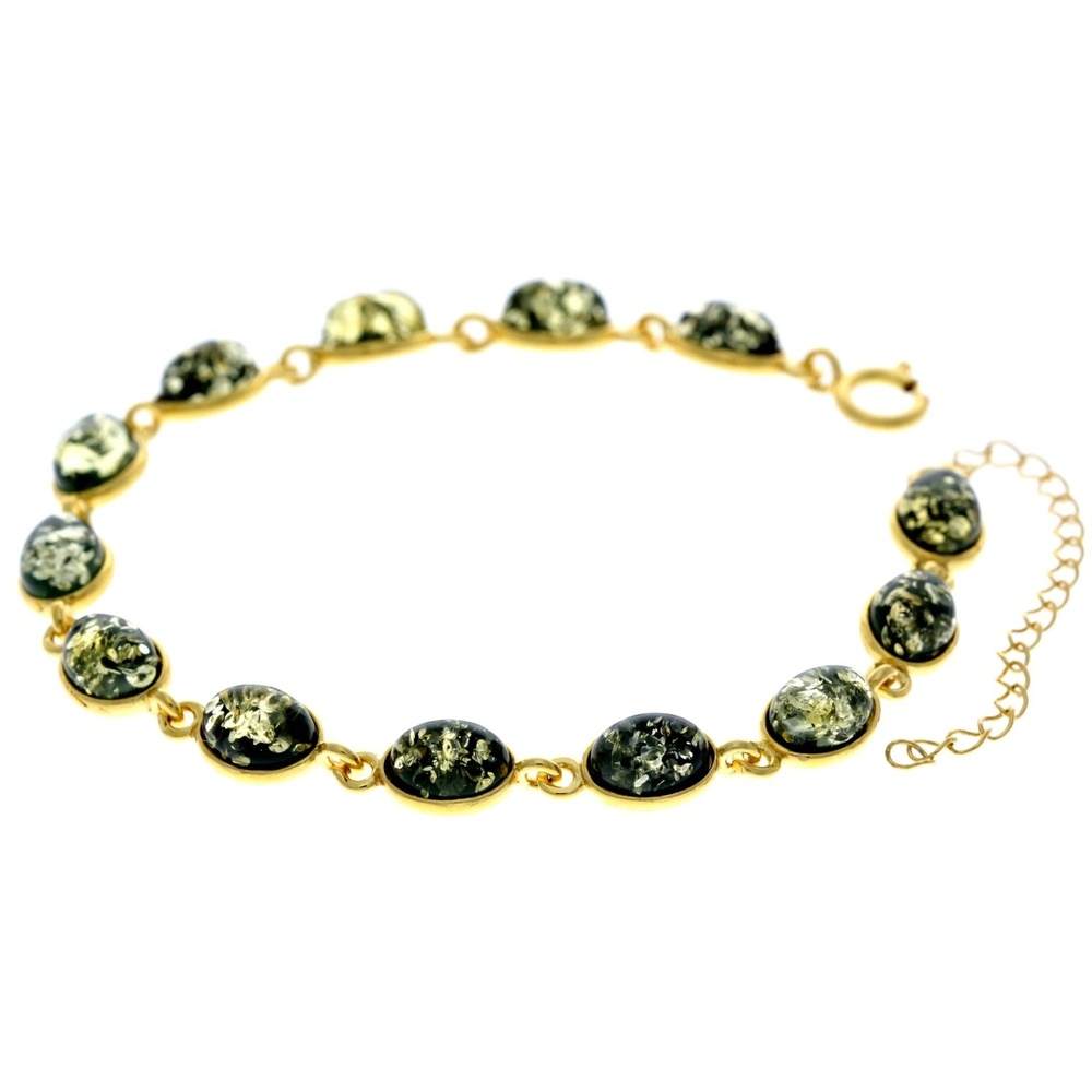 Classic 925 Sterling Silver Gold Plated with 22 Carat Gold 19 cm + 4.5 cm Link Bracelet set with Genuine Baltic Amber Gemstones - MG501