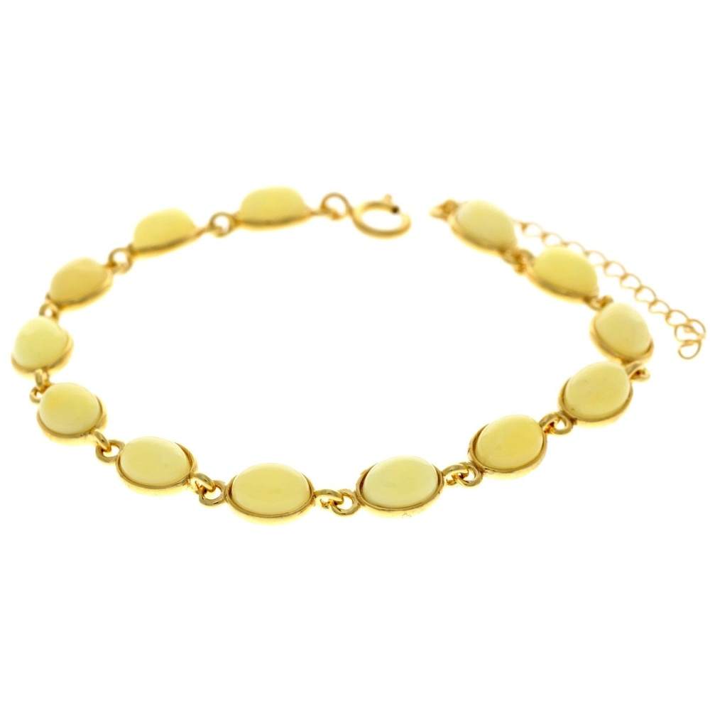 Classic 925 Sterling Silver Gold Plated with 22 Carat Gold 19 cm + 4.5 cm Link Bracelet set with Genuine Baltic Amber Gemstones - MG501