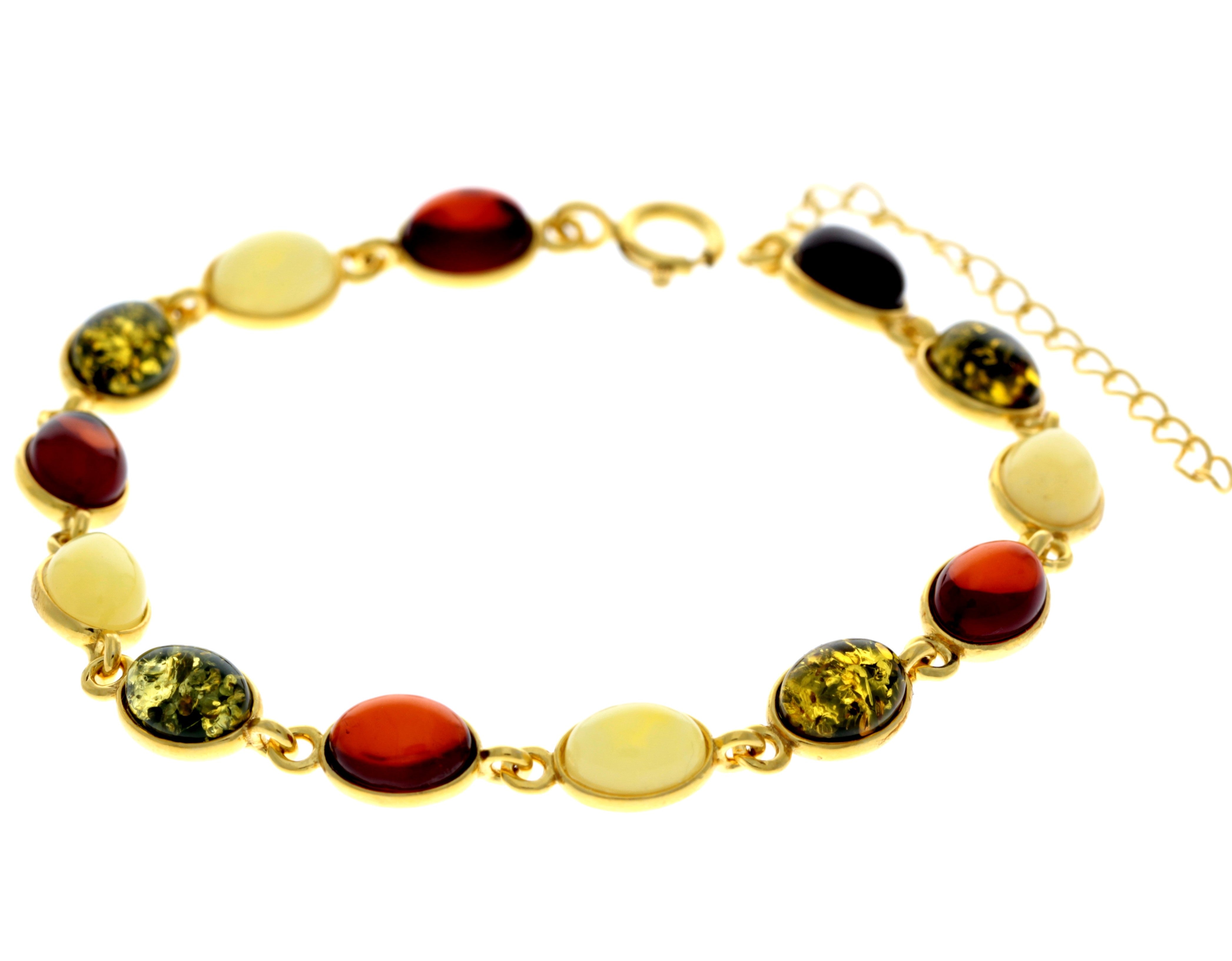 Classic 925 Sterling Silver Gold Plated with 22 Carat Gold 19 cm + 4.5 cm Link Bracelet set with Genuine Baltic Amber Gemstones - MG501
