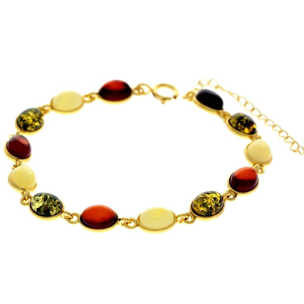 Classic 925 Sterling Silver Gold Plated with 22 Carat Gold 19 cm + 4.5 cm Link Bracelet set with Genuine Baltic Amber Gemstones - MG501