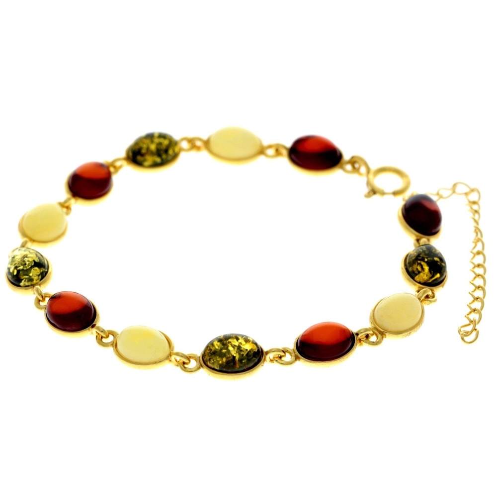 Classic 925 Sterling Silver Gold Plated with 22 Carat Gold 19 cm + 4.5 cm Link Bracelet set with Genuine Baltic Amber Gemstones - MG501