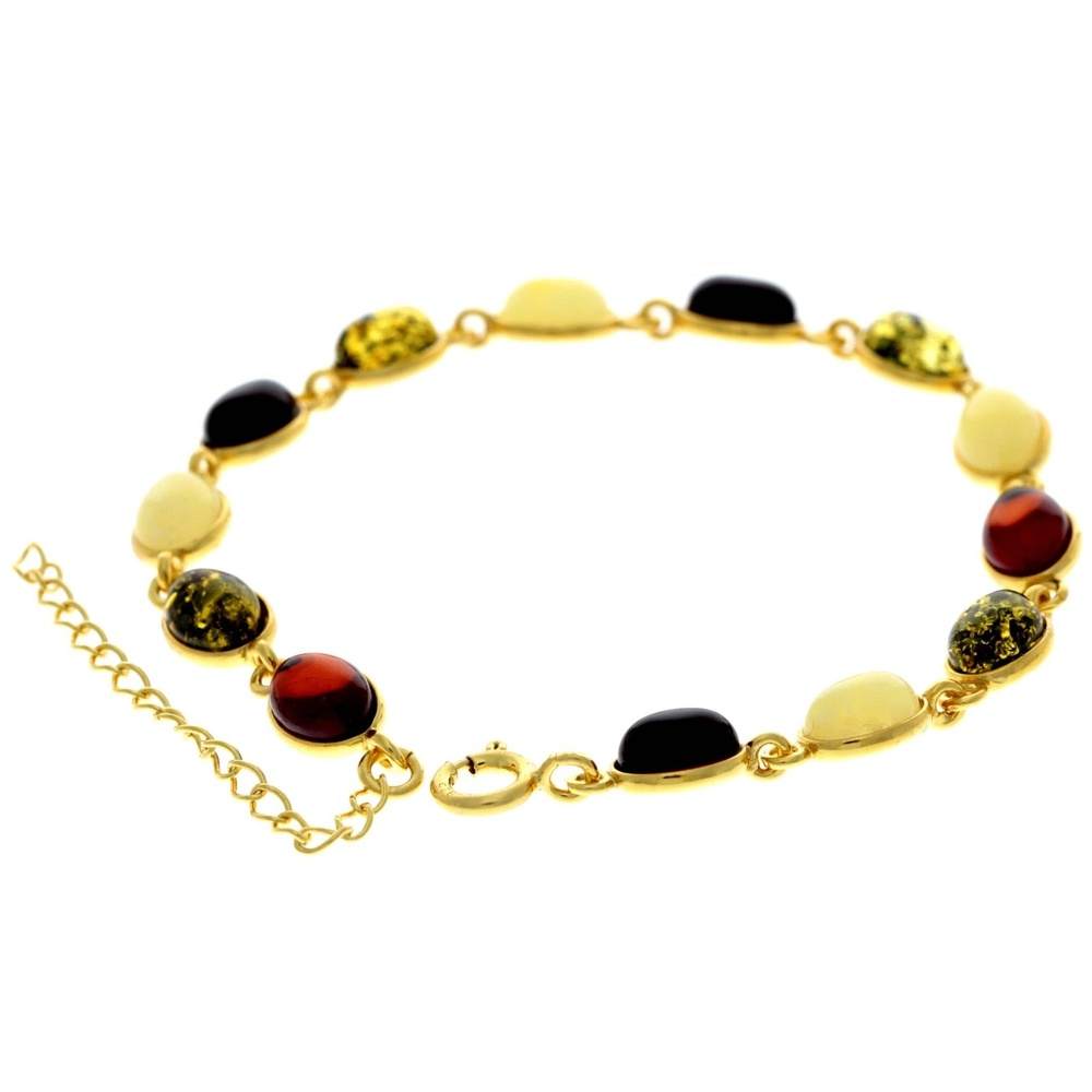 Classic 925 Sterling Silver Gold Plated with 22 Carat Gold 19 cm + 4.5 cm Link Bracelet set with Genuine Baltic Amber Gemstones - MG501