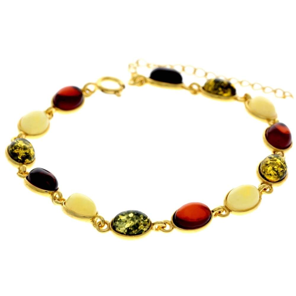 Classic 925 Sterling Silver Gold Plated with 22 Carat Gold 19 cm + 4.5 cm Link Bracelet set with Genuine Baltic Amber Gemstones - MG501