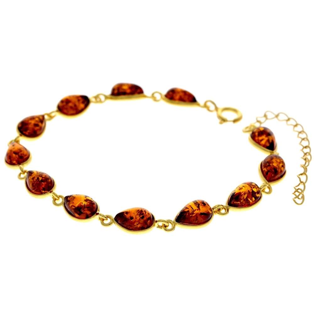 Classic 925 Sterling Silver Gold Plated with 22 Carat Gold 19 cm + 4.5 cm Link Bracelet set with Genuine Baltic Amber Gemstones - MG502
