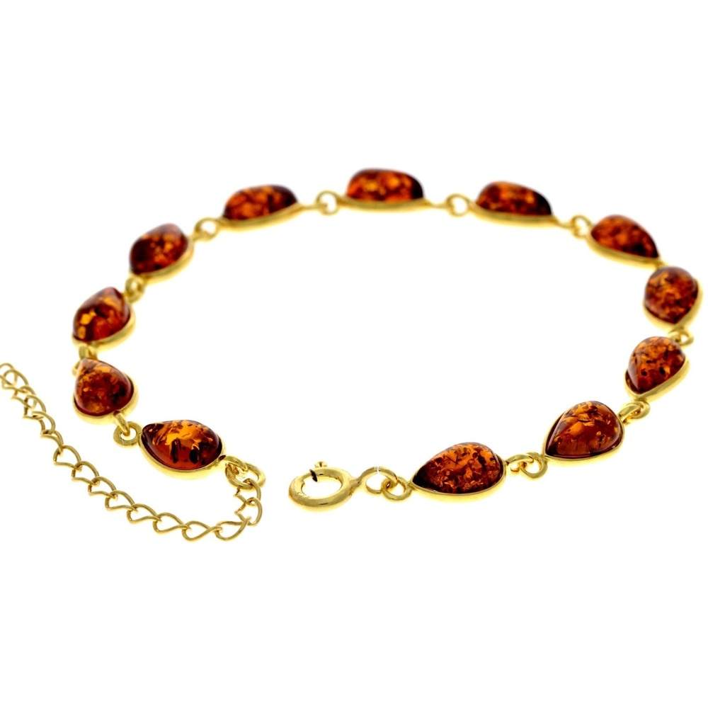 Classic 925 Sterling Silver Gold Plated with 22 Carat Gold 19 cm + 4.5 cm Link Bracelet set with Genuine Baltic Amber Gemstones - MG502