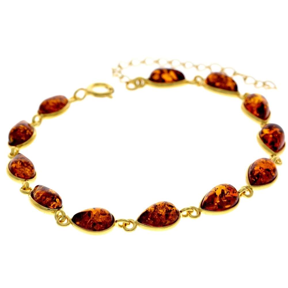 Classic 925 Sterling Silver Gold Plated with 22 Carat Gold 19 cm + 4.5 cm Link Bracelet set with Genuine Baltic Amber Gemstones - MG502