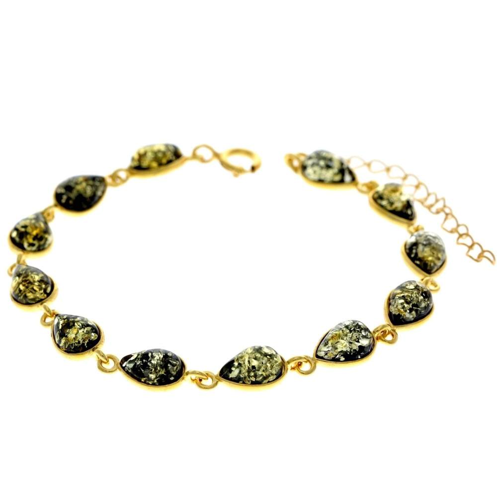 Classic 925 Sterling Silver Gold Plated with 22 Carat Gold 19 cm + 4.5 cm Link Bracelet set with Genuine Baltic Amber Gemstones - MG502