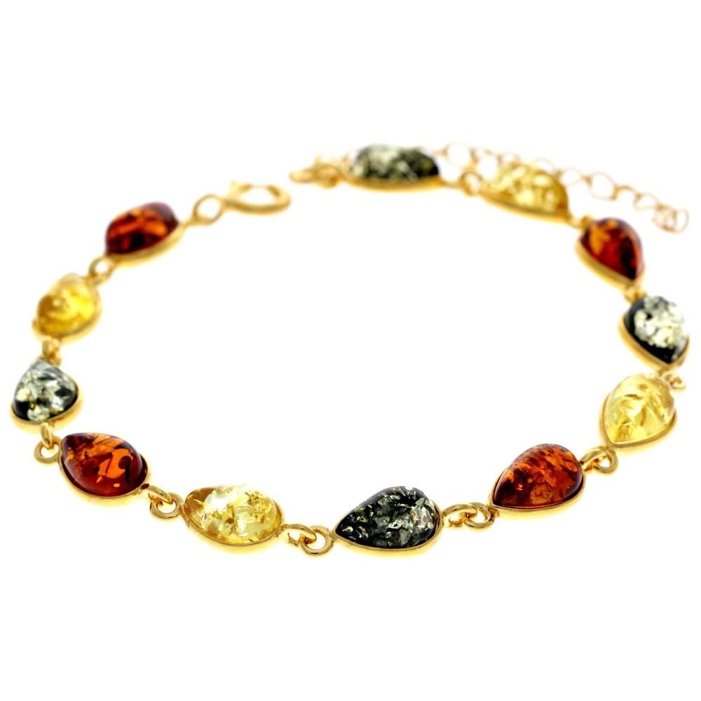 Classic 925 Sterling Silver Gold Plated with 22 Carat Gold 19 cm + 4.5 cm Link Bracelet set with Genuine Baltic Amber Gemstones - MG502