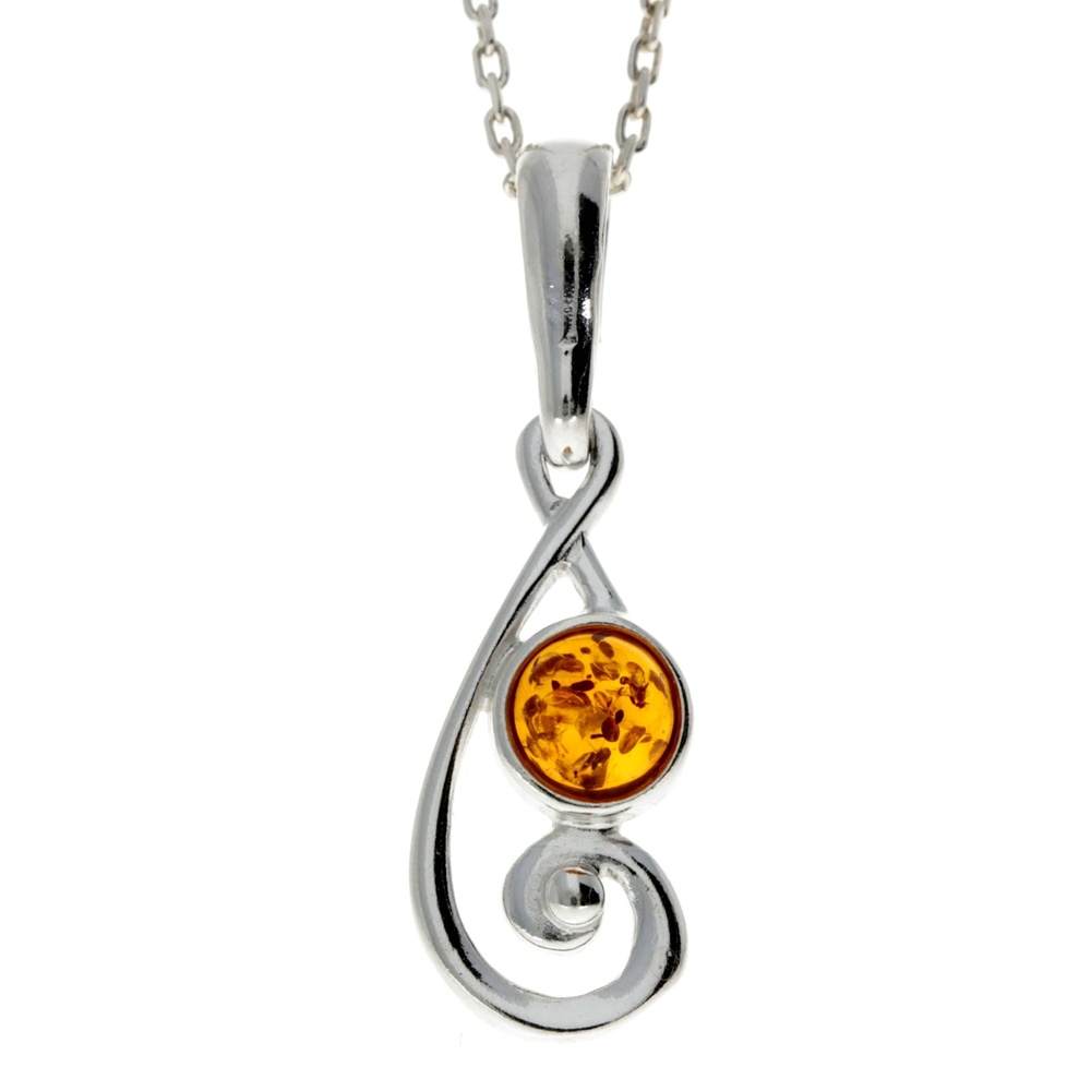 925 Sterling Silver & Genuine Baltic Amber Classic Pendant - 664
