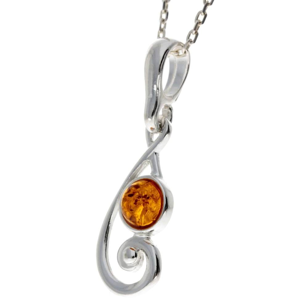 925 Sterling Silver & Genuine Baltic Amber Classic Pendant - 664