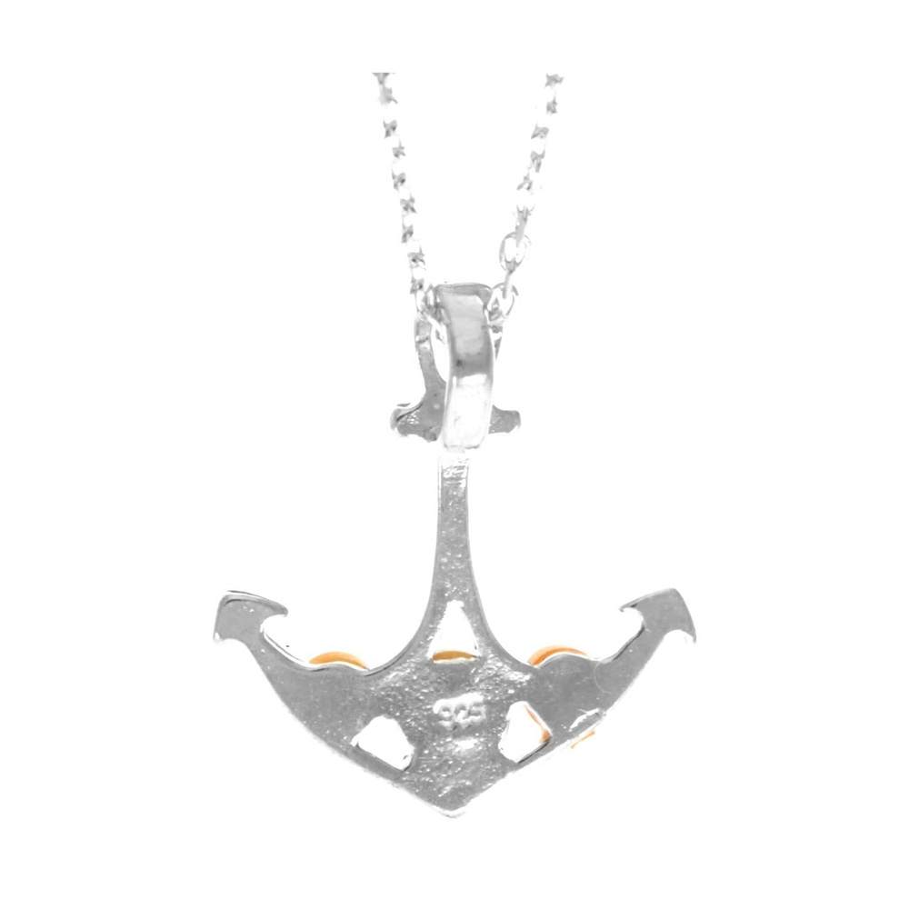 925 Sterling Silver & Genuine Baltic Amber Classic Anchor Pendant -669