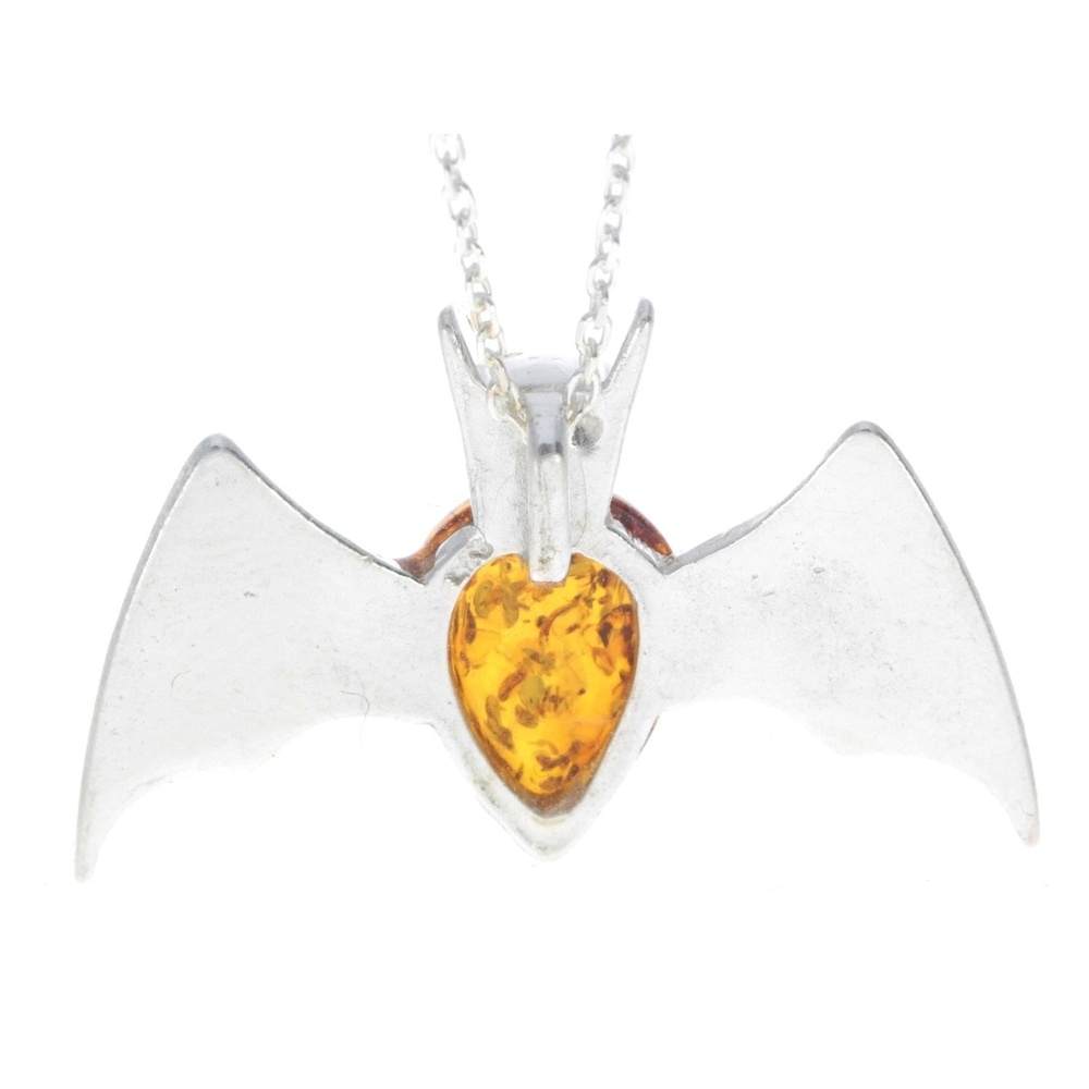 925 Sterling Silver & Baltic Amber Bat Pendant - 692