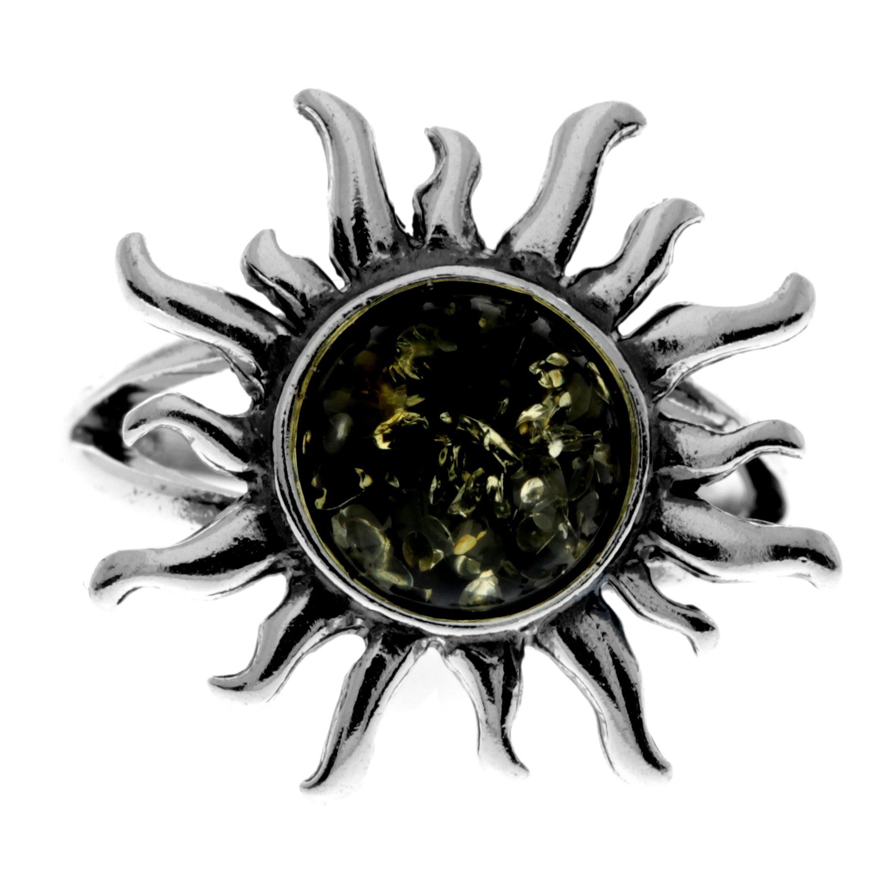 925 Sterling Silver & Genuine Baltic Amber Sun Ring - 7374