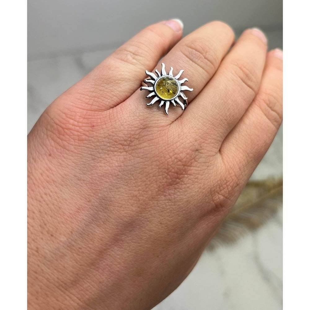 925 Sterling Silver & Genuine Baltic Amber Sun Ring - 7374