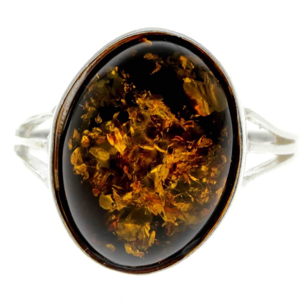 925 Sterling Silver & Genuine Baltic Amber Classic Designer Ring - 7504