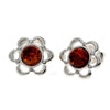 925 Sterling Silver & Genuine Baltic Amber Classic Flowers Studs Earrings - 8013