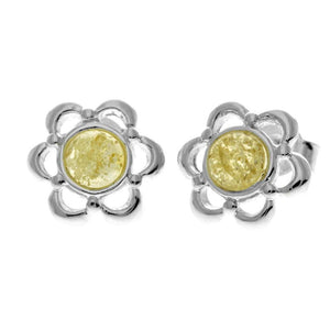 925 Sterling Silver & Genuine Baltic Amber Classic Flowers Studs Earrings - 8013