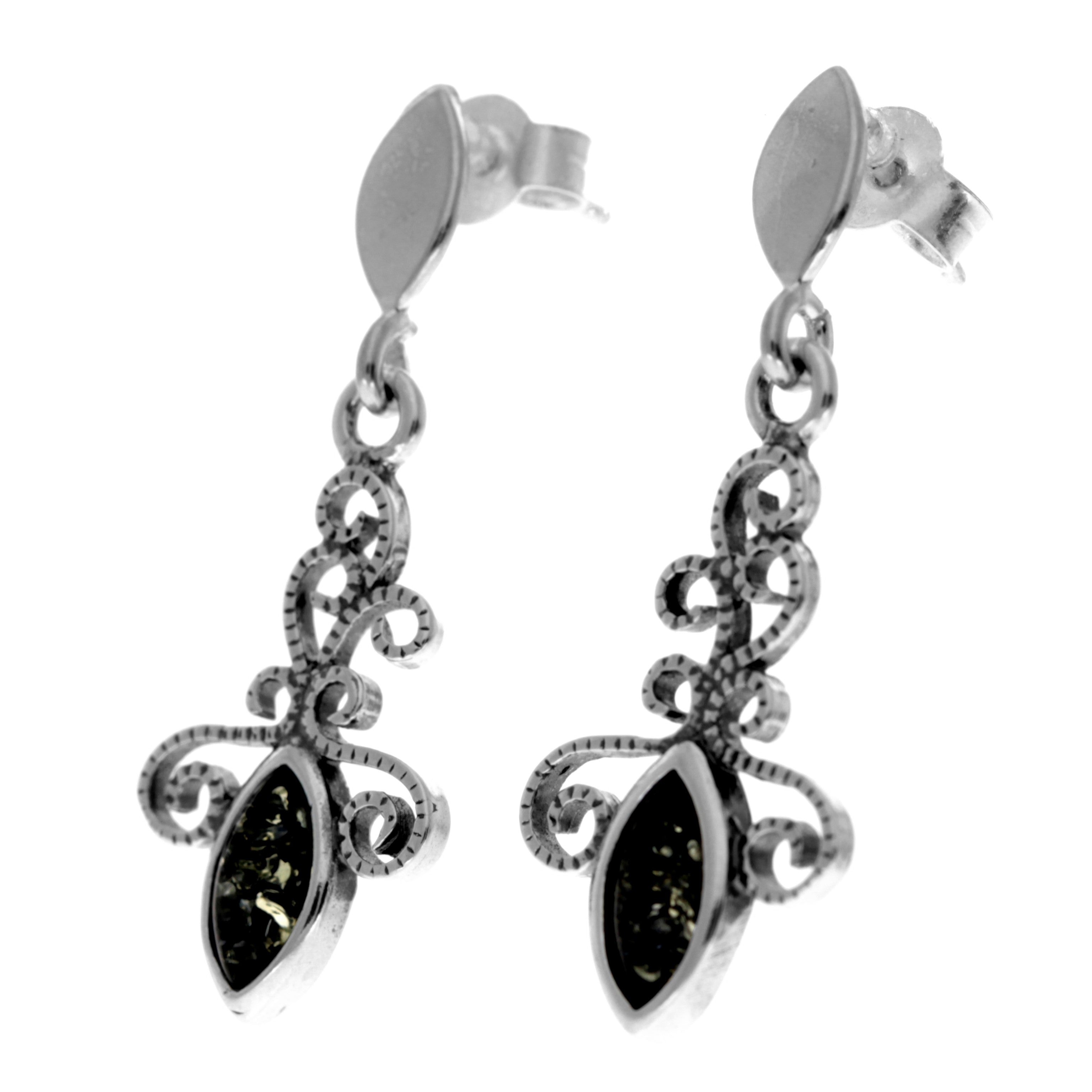 925 Sterling Silver & Baltic Amber Classic Drop Earrings - 8108