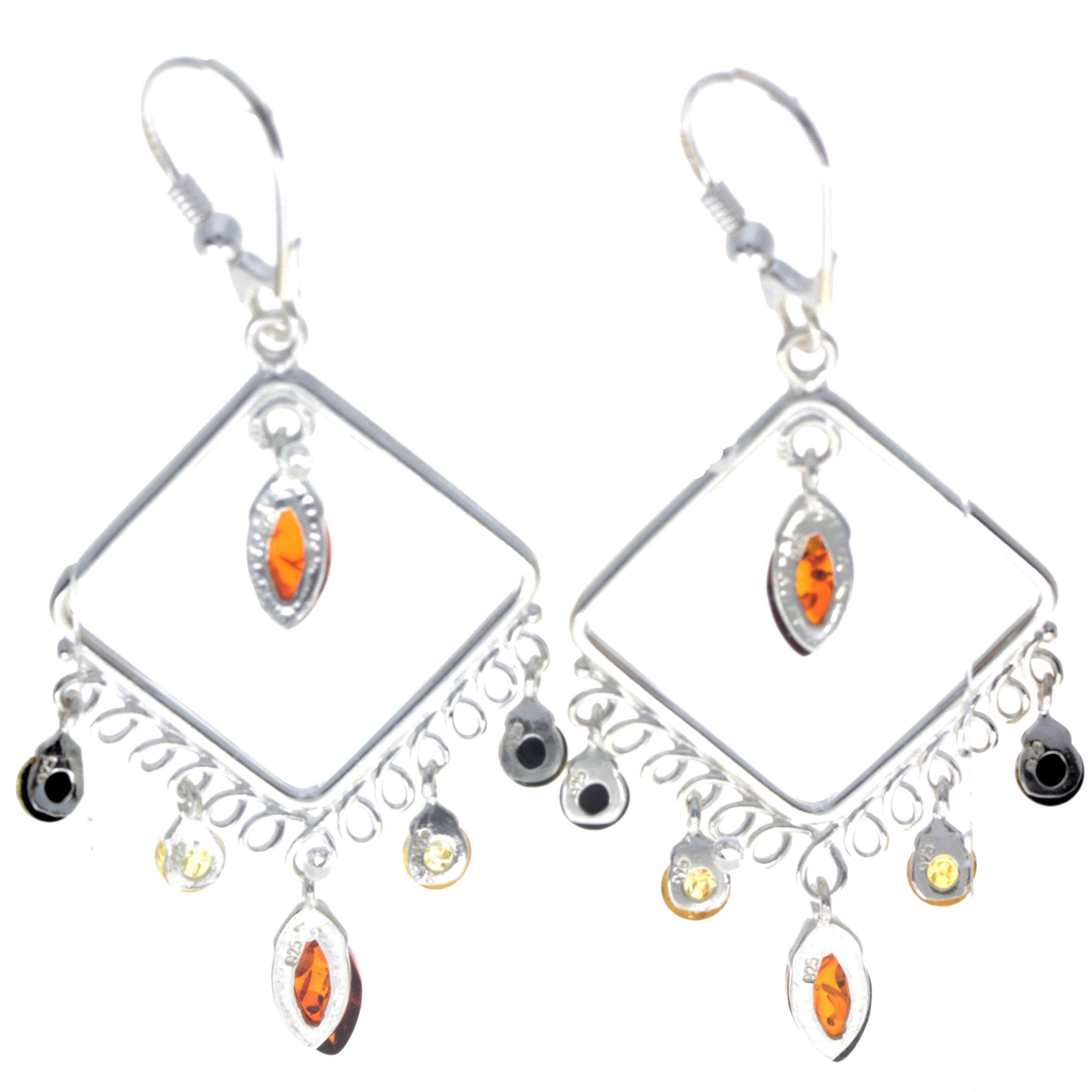 925 Sterling Silver & Genuine Baltic Amber Large Drop Earrings - 8205