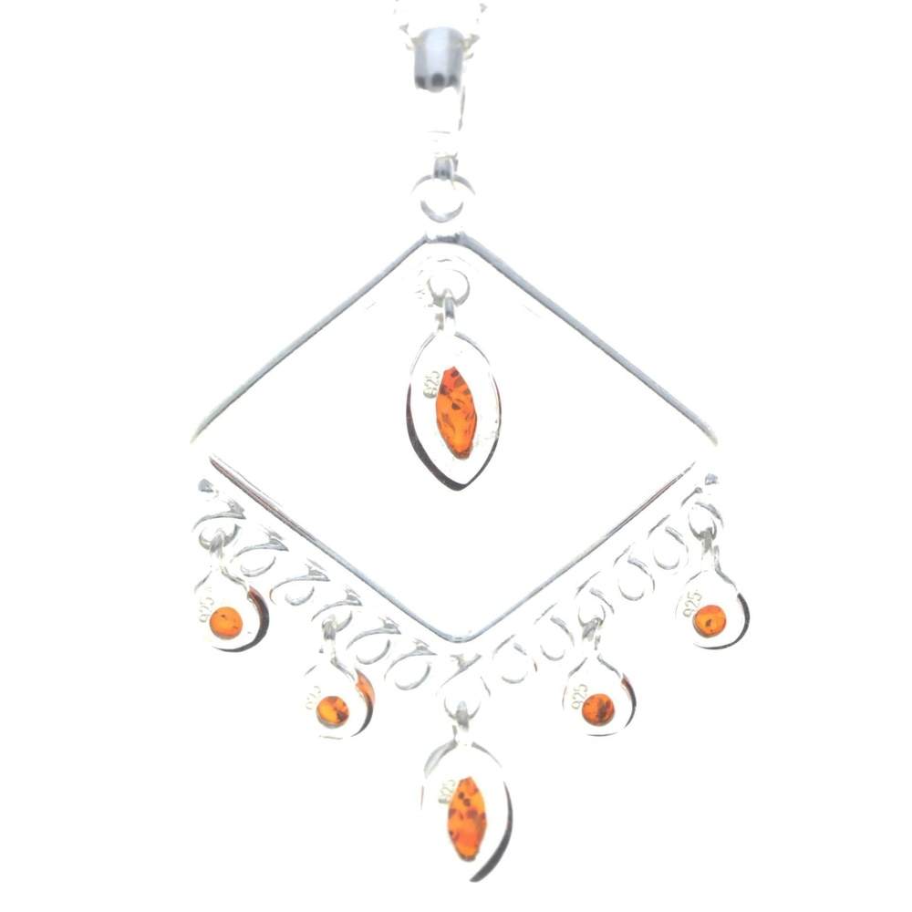 925 Sterling Silver & Genuine Baltic Amber Modern Pendant - 8205P